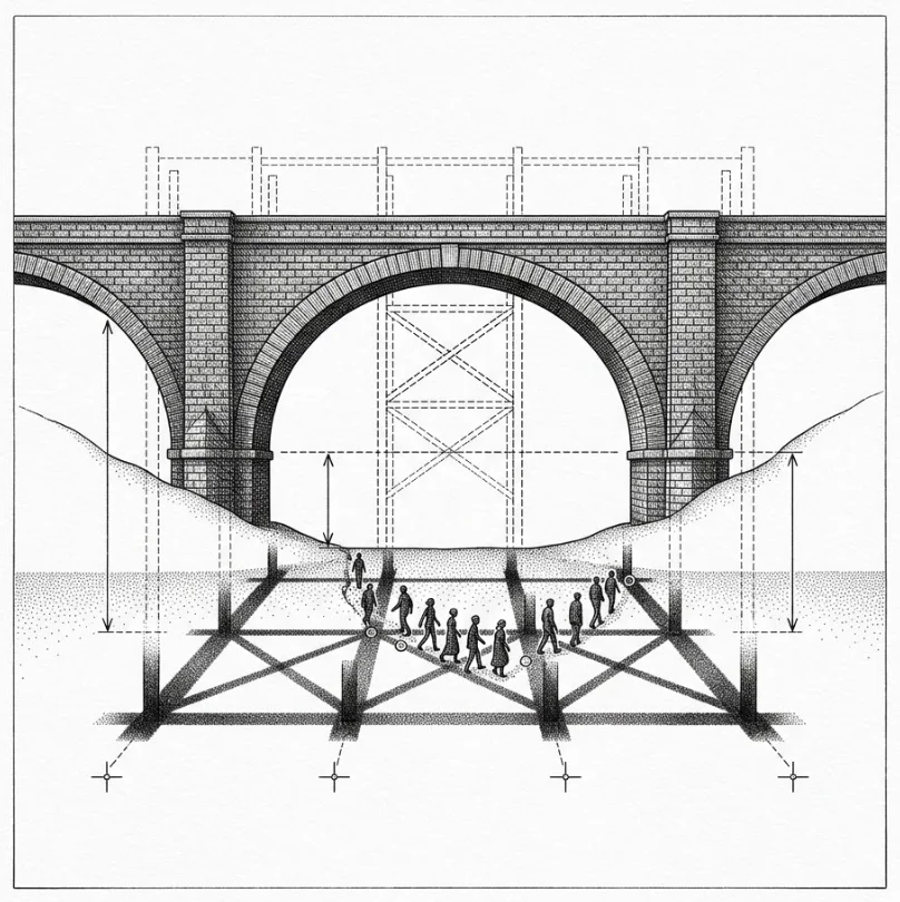 Bridge with phantom scaffolding shadows &ndash; The Ghost Hunt