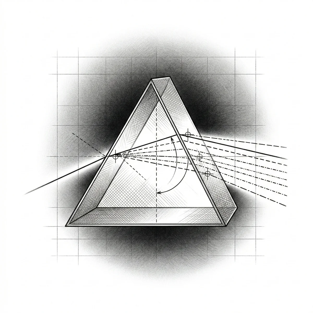 Prism splitting light beam into spectrum