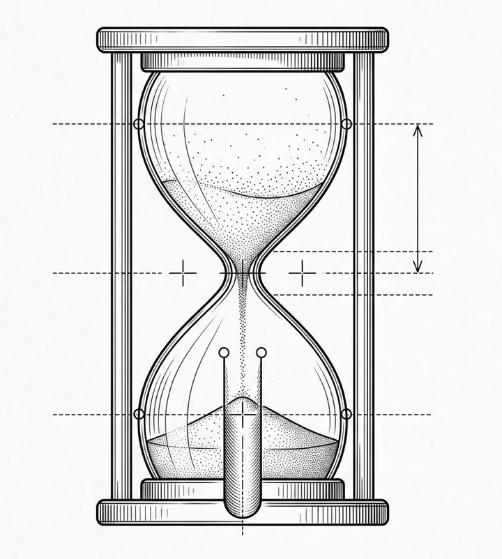 Hourglass concentrating sand into laser stream &ndash; The Scarcity Flip