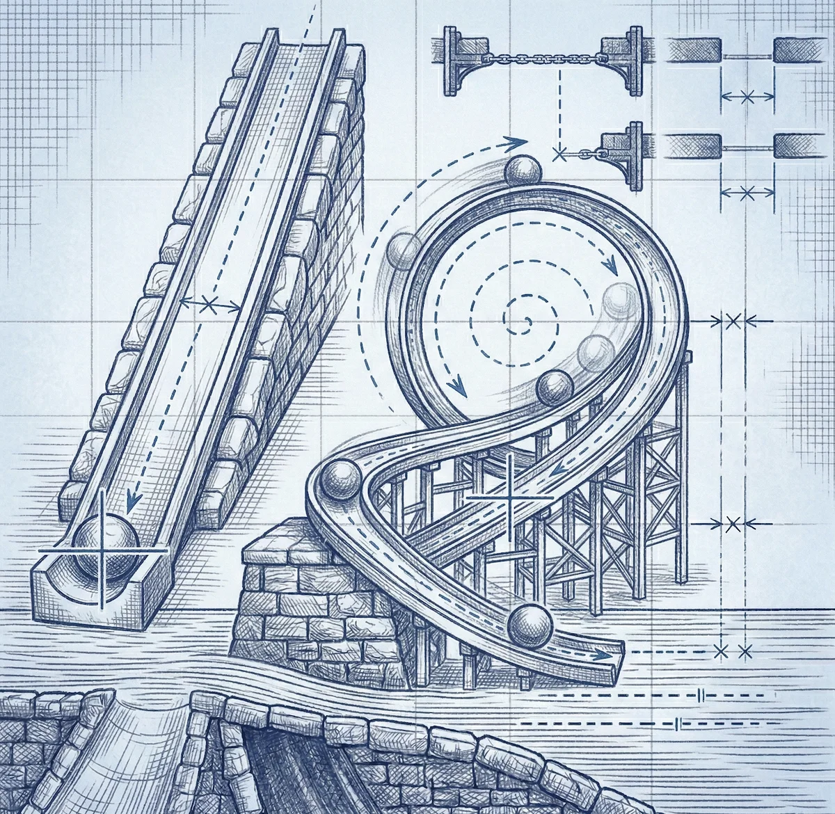 Linear dead-end track vs. accelerating loop