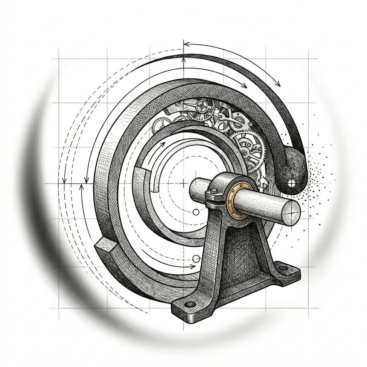 Spiral flywheel accumulating mass with each rotation